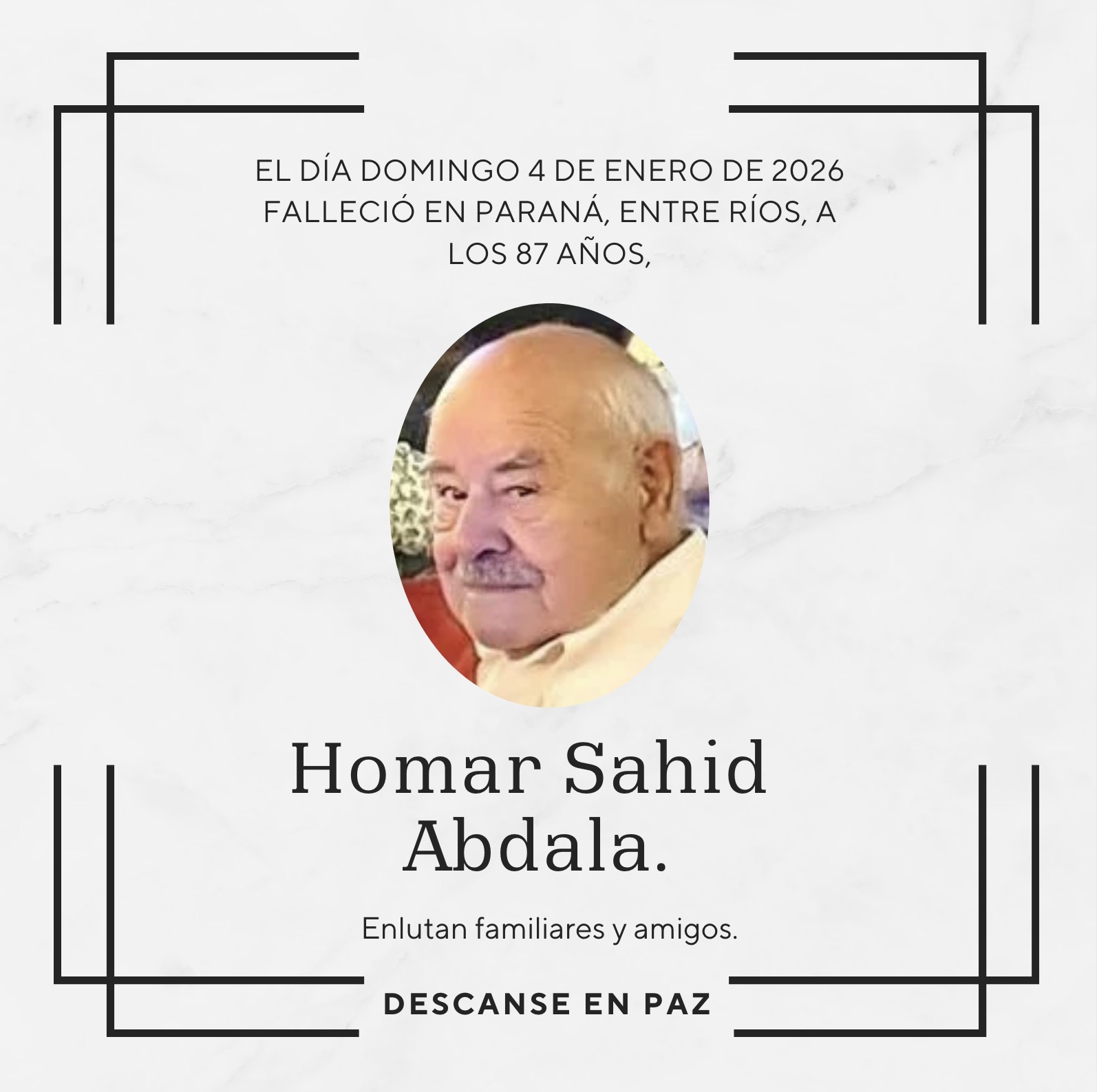Fallecimiento | Homar Sahid Abdala..